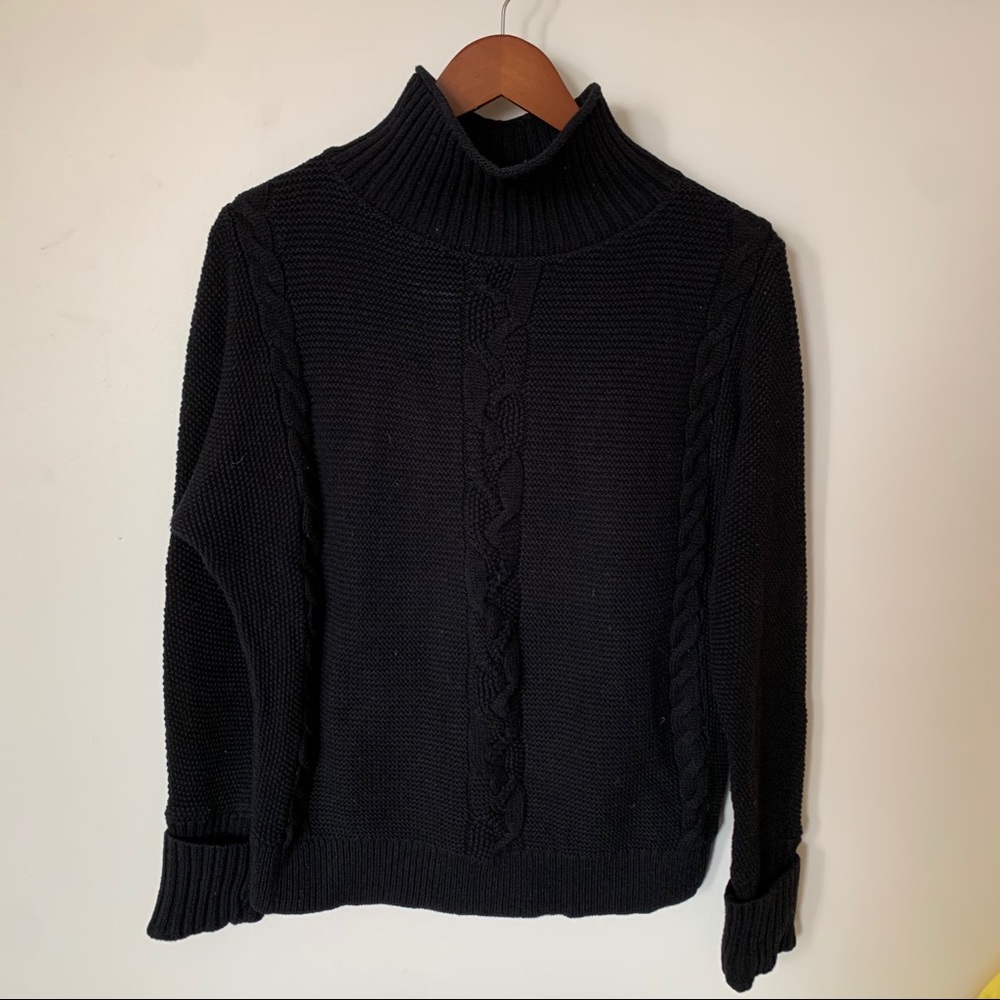 Warm and cozy mockneck sweater. Navy blue